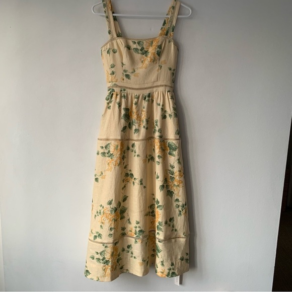 NWT Reformation Everett Linen Tiered Midi Maxi Dress Radiance Yellow Floral - Picture 4 of 9